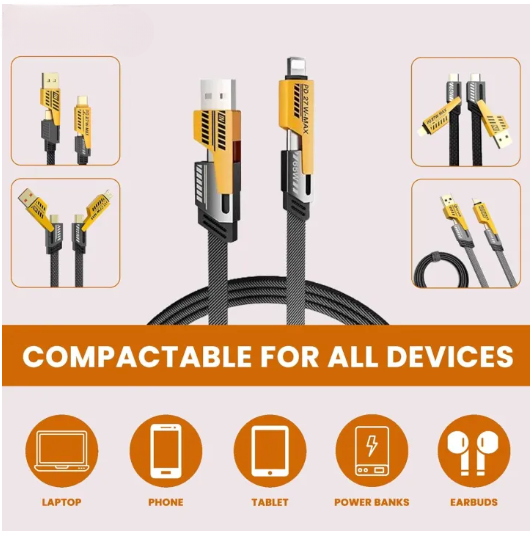 4-in-1 Universal Data Cable (2-Pack) | Fast Charging & Durable