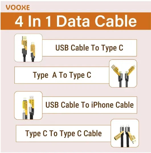 4-in-1 Universal Data Cable (2-Pack) | Fast Charging & Durable