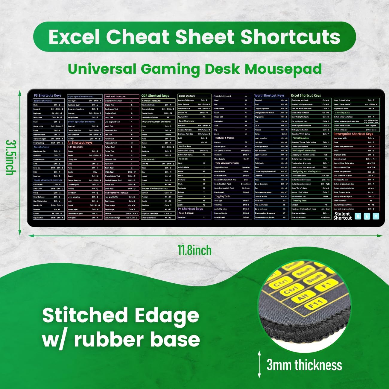 Shortcut Keyboard Mat Office Ps Lock Edge Cad/wo/ai/excel/cdr/ppt Keyboard Table Mat Consignment