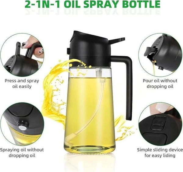 2-in-1 Glass Oil Bottle & Sprayer | Leak-Proof & Easy to Clean